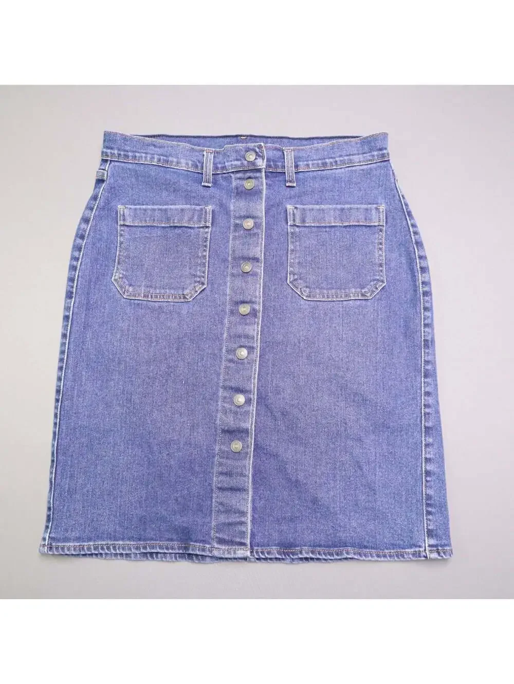 Levi's Button Front Denim Midi Skirt Size 30 Medium Wash Patch Pocket High Rise